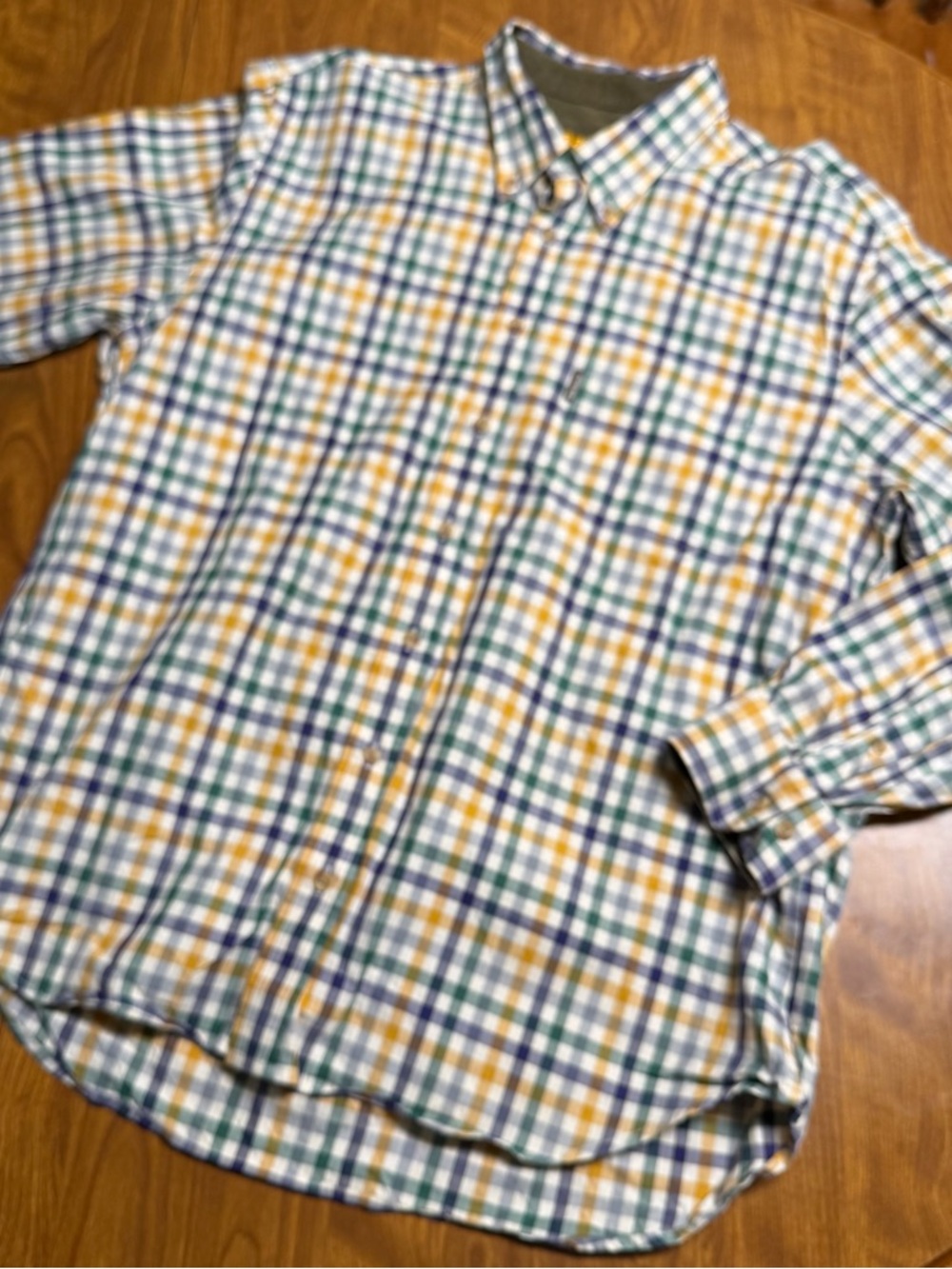 Barbour Plaid Cotton Country Button-Down Shirt Green Blue Yellow XL